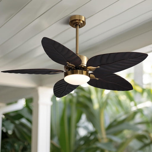 52 in. Indoor Outdoor Tropical Ceiling Fan with Remote APP Control, Flush Mount Palm Leaf Ceiling Fan Light for Bedroom Dining Room Living Room-1-ErisView