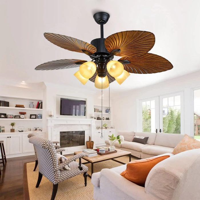 52 in. Indoor Outdoor Tropical Ceiling Fans with Light and Remote, Palm Leaf Ceiling Fan, Farmhouse Chandelier Ceiling Fan for Bedroom Living Room-2-ErisView