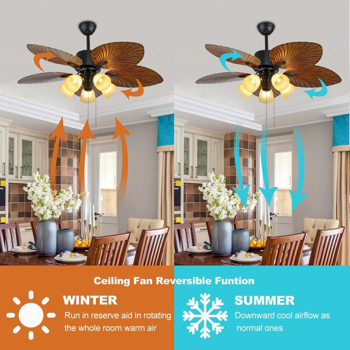 52 in. Indoor Outdoor Tropical Ceiling Fans with Light and Remote, Palm Leaf Ceiling Fan, Farmhouse Chandelier Ceiling Fan for Bedroom Living Room-3-ErisView