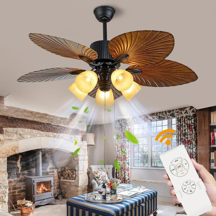 52 in. Indoor Outdoor Tropical Ceiling Fans with Light and Remote, Palm Leaf Ceiling Fan, Farmhouse Chandelier Ceiling Fan for Bedroom Living Room-1-ErisView