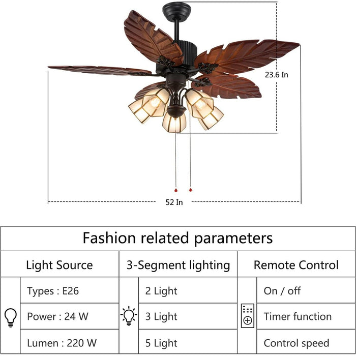 52 in. Indoor Outdoor Tropical Remote Control Fan, Palm Leaf Ceiling Fan for Living Room Bedroom Kitchen -5-ErisView