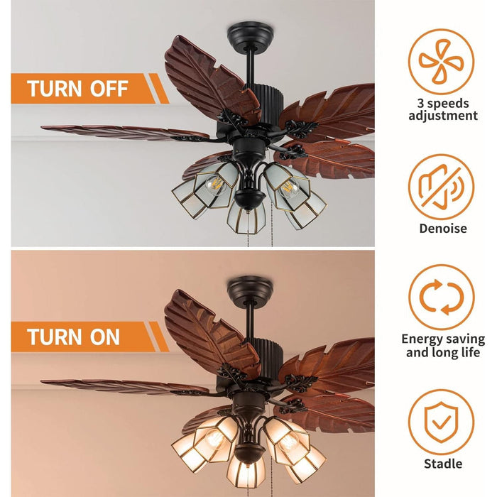 52 in. Indoor Outdoor Tropical Remote Control Fan, Palm Leaf Ceiling Fan for Living Room Bedroom Kitchen -7-ErisView