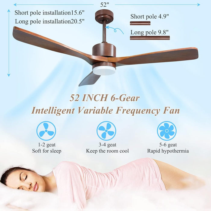 52 in. Indoor Outdoor Wood Reversible Quiet Ceiling Fans for Patio Living Room Bedroom Office, Outdoor Fans with Lights and Remote, Fan for Summer-2-ErisView