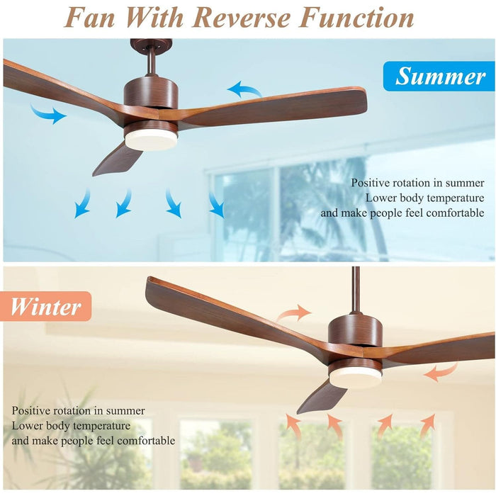 52 in. Indoor Outdoor Wood Reversible Quiet Ceiling Fans for Patio Living Room Bedroom Office, Outdoor Fans with Lights and Remote, Fan for Summer-6-ErisView