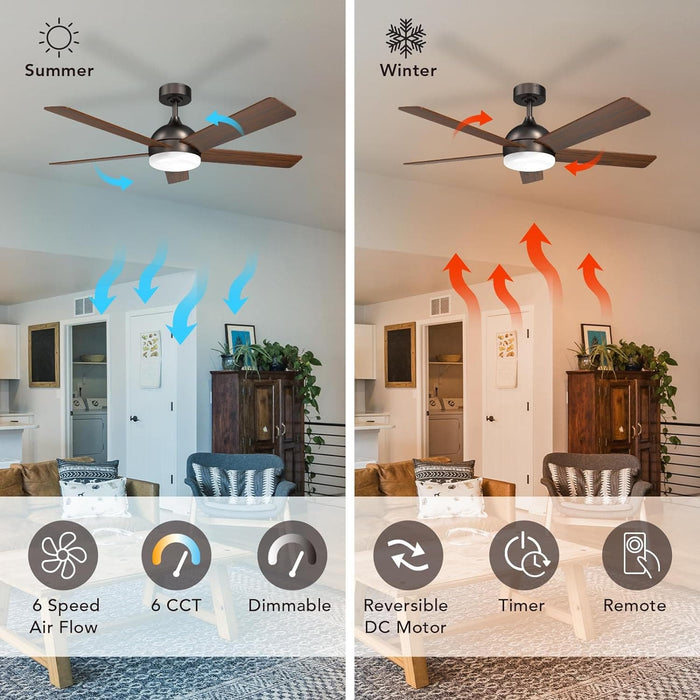 52 in. LED Quiet Ceiling Fans, Remote Control Ceiling Fan and Light, Reversible Indoor Ceiling Fans with Lights, Bedroom Ceiling Fans-3-ErisView