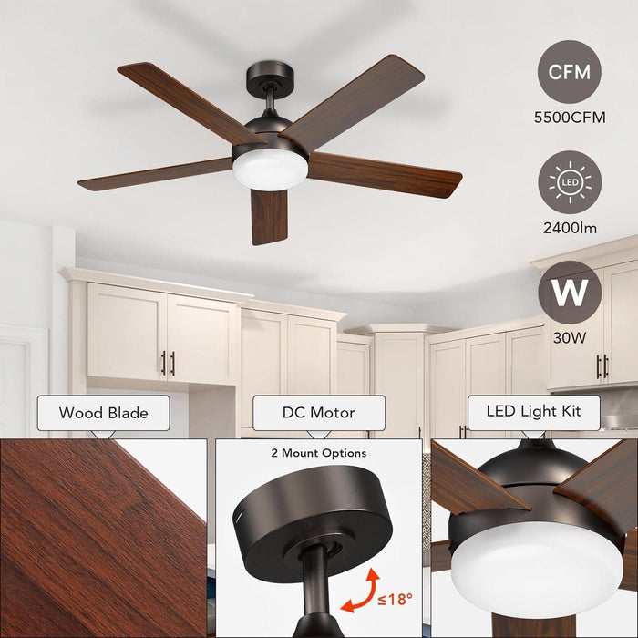 52 in. LED Quiet Ceiling Fans, Remote Control Ceiling Fan and Light, Reversible Indoor Ceiling Fans with Lights, Bedroom Ceiling Fans-5-ErisView