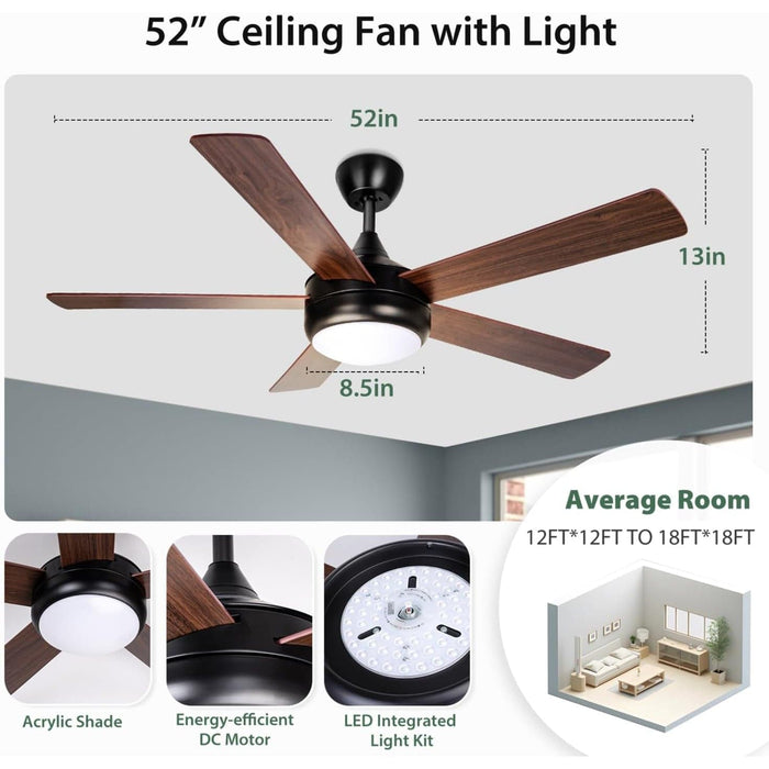 52 in. Long Ceiling Fans Lights with Remote, Quiet Farmhouse Flush Mount Ceiling Fan, Popular Ceiling Fans for Living Room  Bedroom-6-ErisView