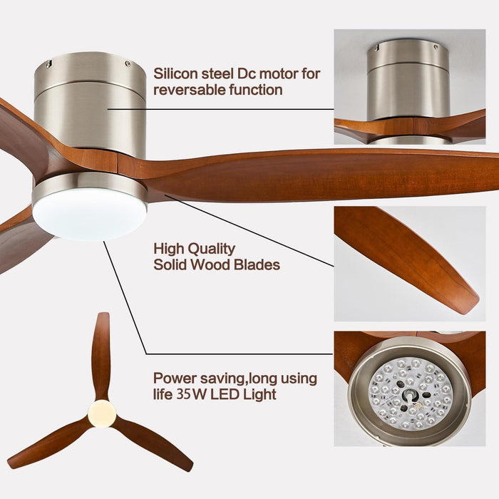 52 in. Low Profile Ceiling Fan with Light and Remote Control, Reversible Quiet Flush Mount Ceiling Fan, Contemporary Ceiling Fan with Light-6-ErisView