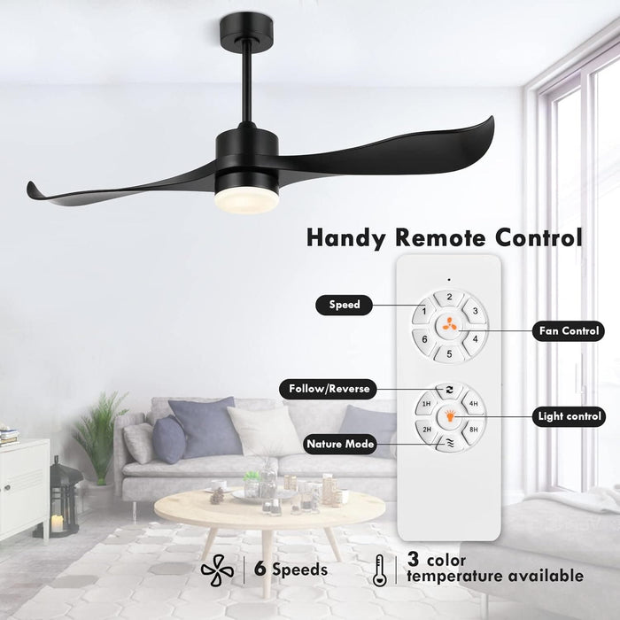 52 in. Matte Black Ceiling Fan with Lights and Remote, Good Ceiling Fans, Modern Ceiling Fan for Kitchen Bedroom Living Room-2-ErisView