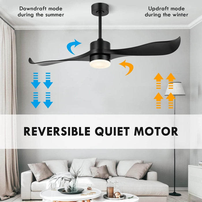 52 in. Matte Black Ceiling Fan with Lights and Remote, Good Ceiling Fans, Modern Ceiling Fan for Kitchen Bedroom Living Room-3-ErisView