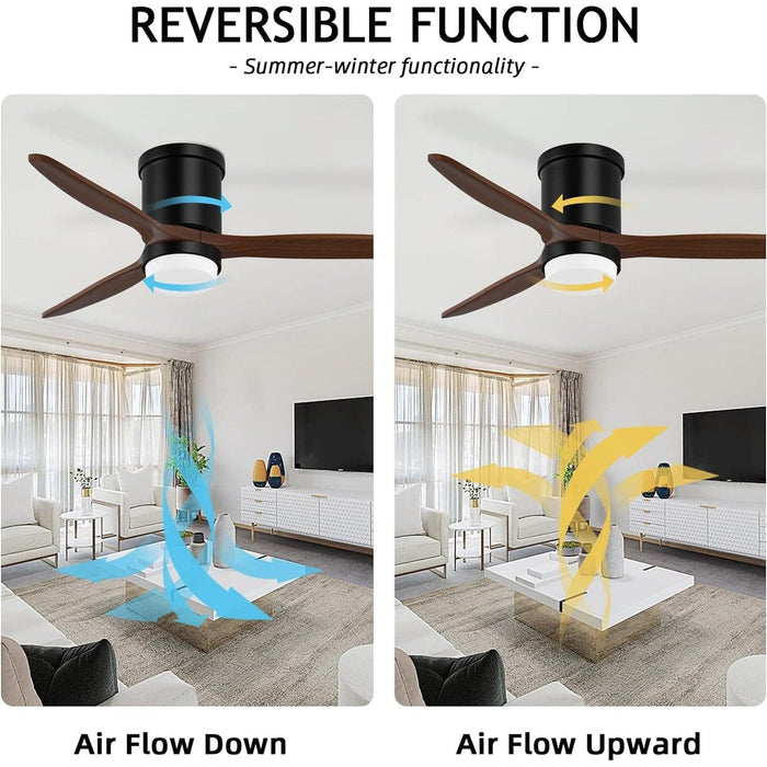 52 in. Matte Black Ceiling Fans with Lights Remote Control, Low Profile Flush Mount Ceiling Fan, Reversible Quiet Ceiling Fans-3-ErisView