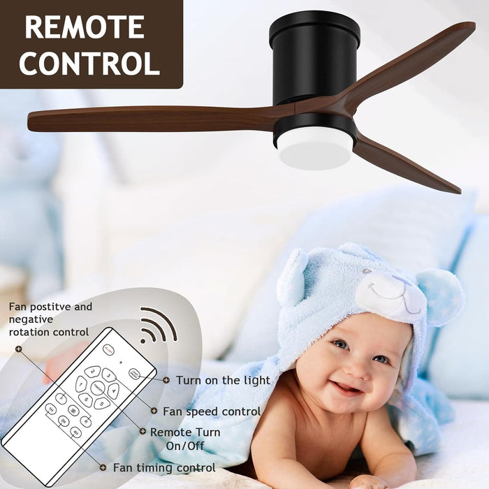 52 in. Matte Black Ceiling Fans with Lights Remote Control, Low Profile Flush Mount Ceiling Fan, Reversible Quiet Ceiling Fans-5-ErisView