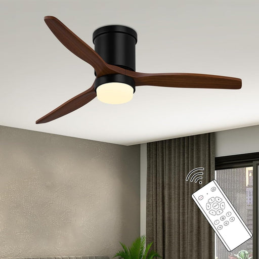 52 in. Matte Black Ceiling Fans with Lights Remote Control, Low Profile Flush Mount Ceiling Fan, Reversible Quiet Ceiling Fans-1-ErisView