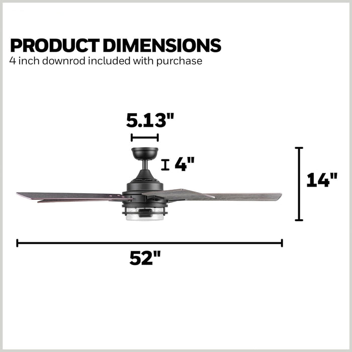 52 in. Matte Black Contemporary Ceiling Fan with Light and Remote Control, Indoor Reversible LED Ceiling Fan with Light-8-ErisView