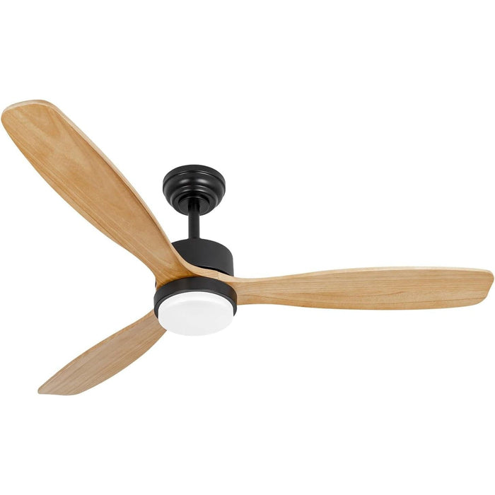 52 in. Matte Black Wood Ceiling Fan with Lights and Remote, Modern Ceiling Fan with Light, 3 Natural Solid Wood Blades, Reversible Quiet Ceiling Fans-1-ErisView