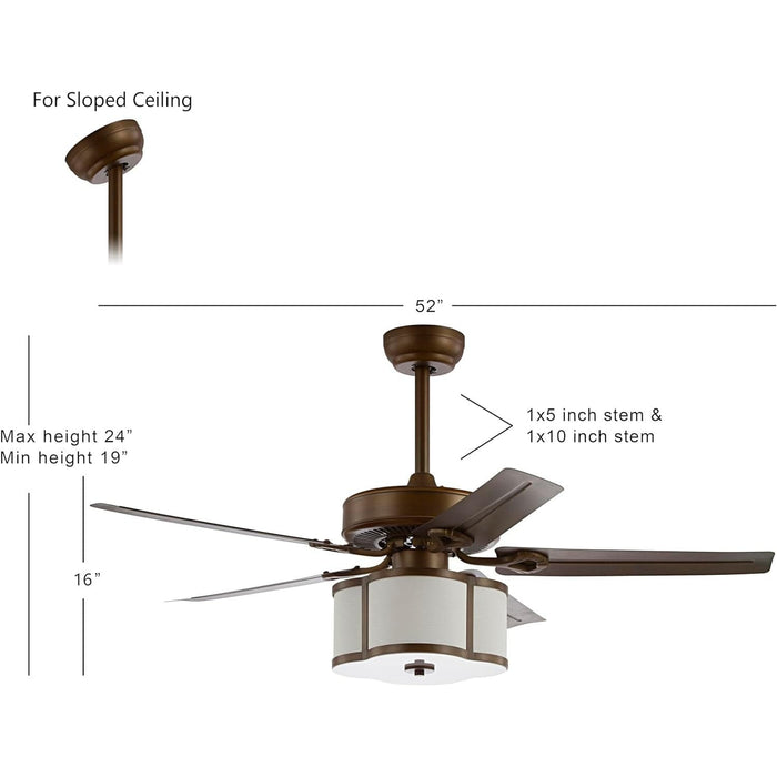 52 in. Metal Blade LED Ceiling Fan with Remote, Classic Traditional Glam Satin Bronze Ceiling Fan for Living Room Fan Family Room Dining Room Bedroom-3-ErisView