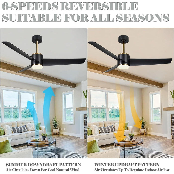 52 in. Modern Black Ceiling Fan with Light and Remote, 3 Blade Reversible Ceiling Fan for Bedroom Living Room Patio Porch -4-ErisView