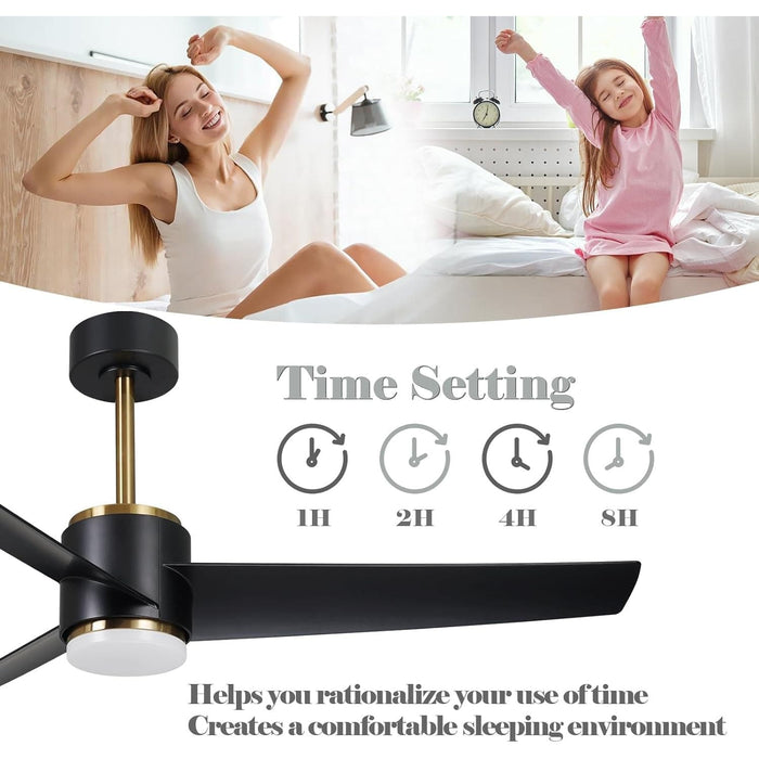 52 in. Modern Black Ceiling Fan with Light and Remote, 3 Blade Reversible Ceiling Fan for Bedroom Living Room Patio Porch -5-ErisView