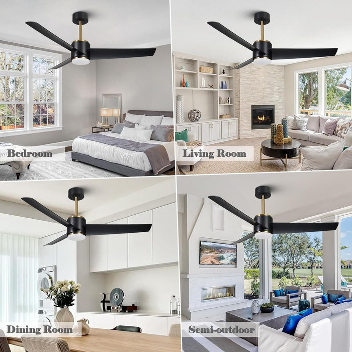 52 in. Modern Black Ceiling Fan with Light and Remote, 3 Blade Reversible Ceiling Fan for Bedroom Living Room Patio Porch -9-ErisView