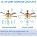 52 in. Modern Gold Chandelier Ceiling Fan with Remote Control Reversible Blades, Frosted Light Kit, Quiet Ceiling Fans-4-ErisView