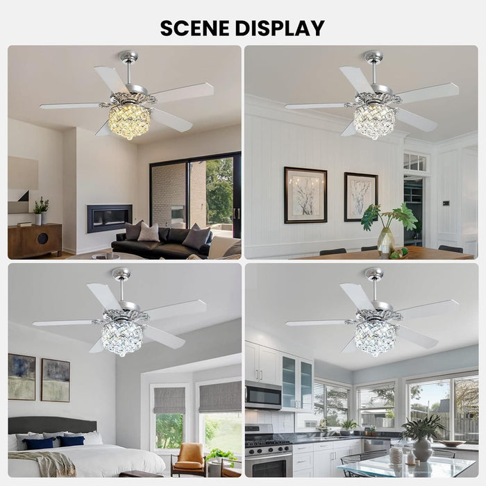 52 in. Modern LED Crystal Ceiling Fan Chandelier with Light, Reversible Ceiling Fan Light Fixture with Remote for Bedroom Dining Room Living Room -2-ErisView