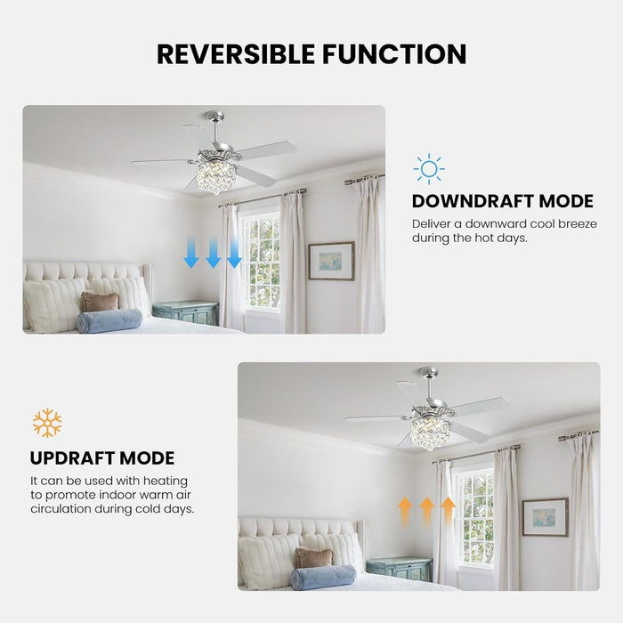 52 in. Modern LED Crystal Ceiling Fan Chandelier with Light, Reversible Ceiling Fan Light Fixture with Remote for Bedroom Dining Room Living Room -4-ErisView