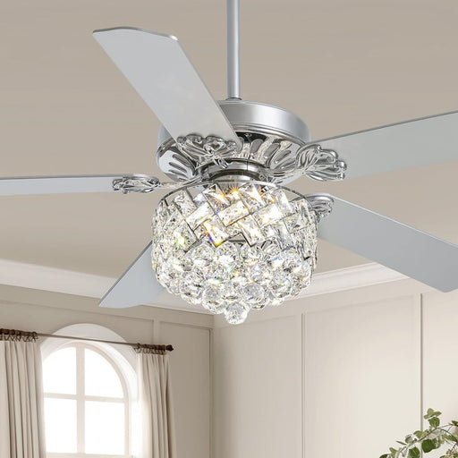 52 in. Modern LED Crystal Ceiling Fan Chandelier with Light, Reversible Ceiling Fan Light Fixture with Remote for Bedroom Dining Room Living Room -1-ErisView