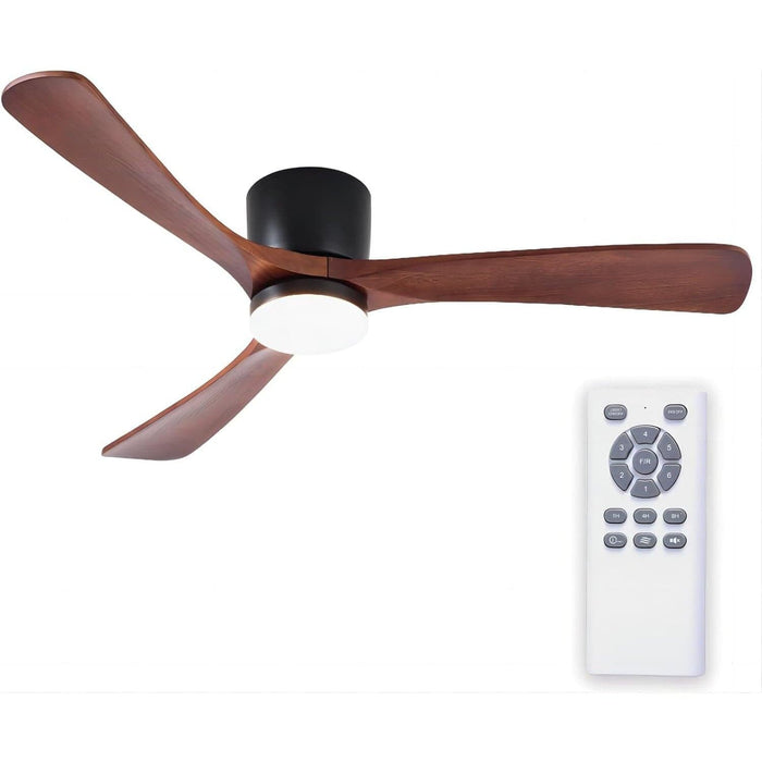 52 in. Modern Low Profile Flush Mount Ceiling Fan and Light Remote Control, Matte Black Walnut Wood Ceiling Fan, 3 Blades Reversible Quiet Ceiling Fan-1-ErisView