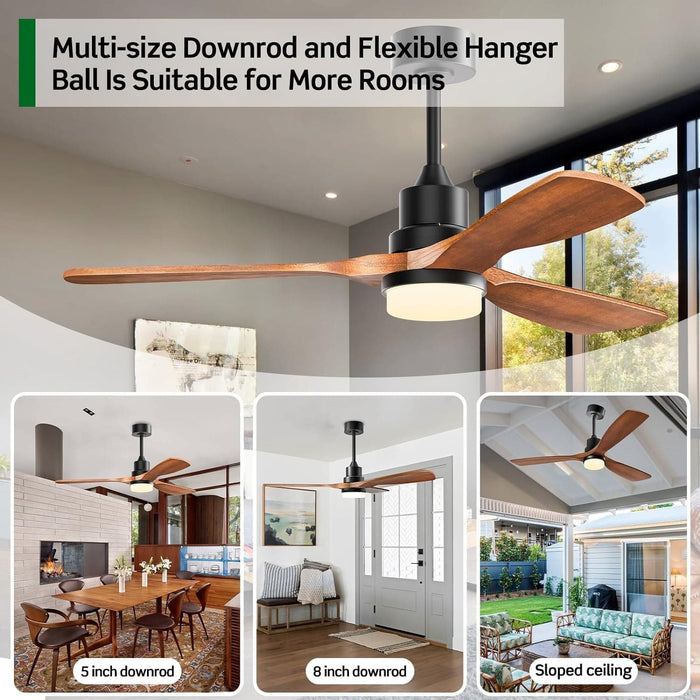 52 in. Outdoor Ceiling Fan with Remote, Reversible Modern Ceiling Fan with 3 Walnut Wood Blades for Bedroom Living Room, Patio Porch Fans-6-ErisView