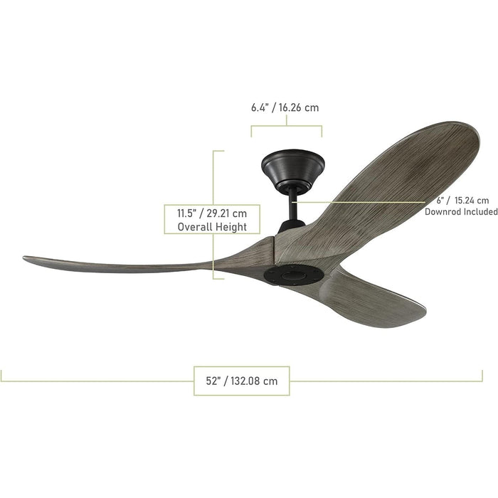 52 in. Outdoor Ceiling Fans with Remote Control, 3 Wood Blades, Aged Pewter-6-ErisView