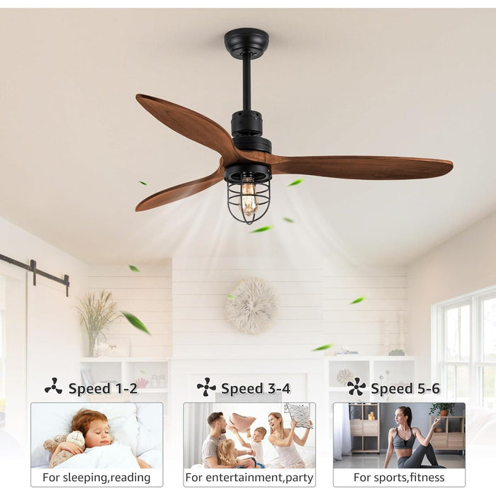 52 in. Outdoor Farmhouse Ceiling Fan with Light and Remote, Modern 3 Blade Wood Ceiling Fan for Bedroom, Reversible Outdoor Fan for Patio-3-ErisView