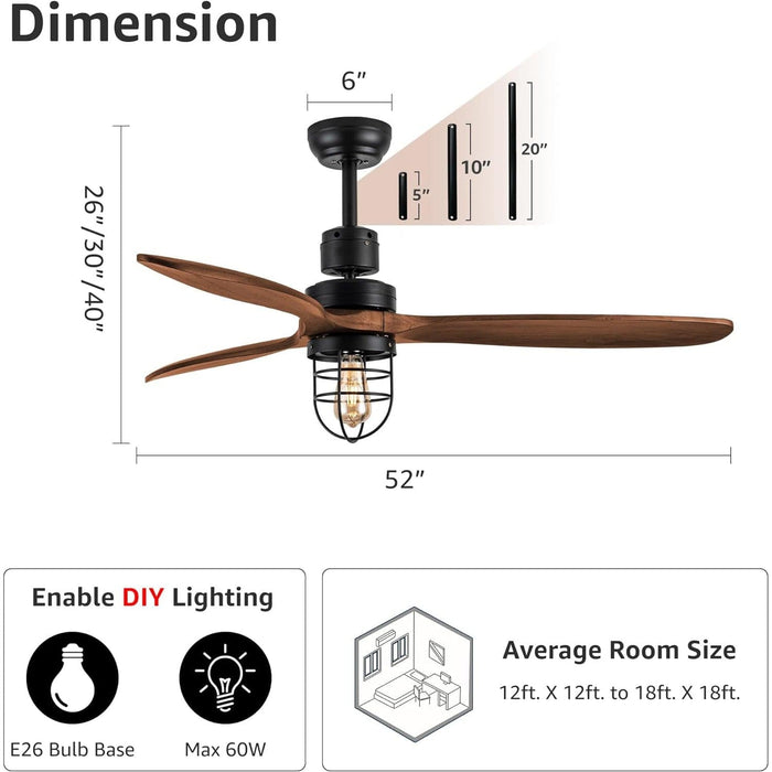 52 in. Outdoor Farmhouse Ceiling Fan with Light and Remote, Modern 3 Blade Wood Ceiling Fan for Bedroom, Reversible Outdoor Fan for Patio-7-ErisView