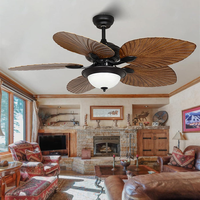 52 in. Palm Leaf Ceiling Fan, Indoor Outdoor Tropical Ceiling Fans, Outdoor Farmhouse Ceiling Fan with Light and Remote, Chandelier Fan for Bedroom Kitchen-1-ErisView