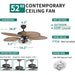 52 in. Palm Leaf Ceiling Fan with Seeded Glass Light Kit, Brown Tropical Ceiling Fans with Light and Remote, Silent Reversible DC Ceiling Fan-6-ErisView