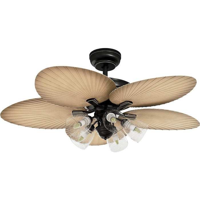 52 in. Palm Leaf Ceiling Fan with Seeded Glass Light Kit, Brown Tropical Ceiling Fans with Light and Remote, Silent Reversible DC Ceiling Fan-1-ErisView