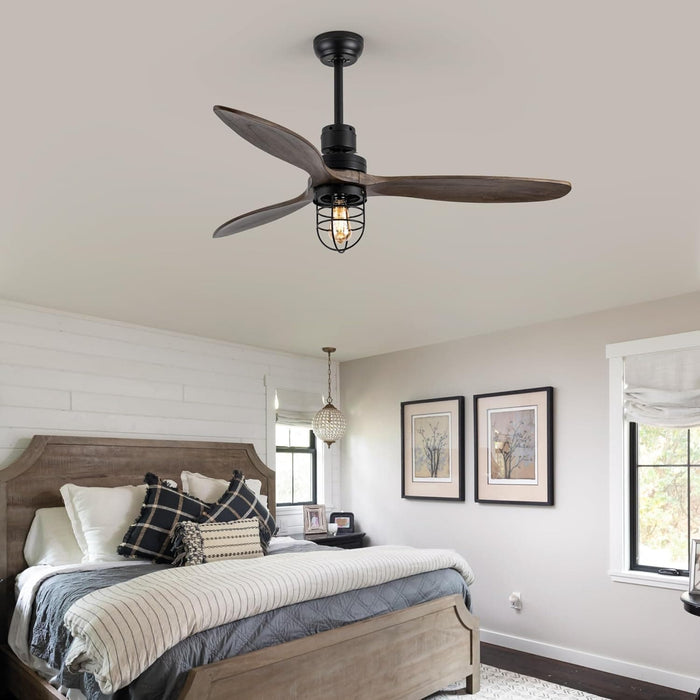 52 in. Remote Control Ceiling Fan and Light, Industrial Rustic Ceiling Fans with Light, 3 Blade Wood Ceiling Fan for Indoor Outdoor Use-2-ErisView