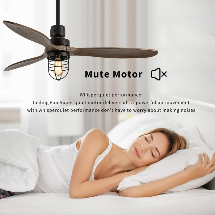 52 in. Remote Control Ceiling Fan and Light, Industrial Rustic Ceiling Fans with Light, 3 Blade Wood Ceiling Fan for Indoor Outdoor Use-4-ErisView