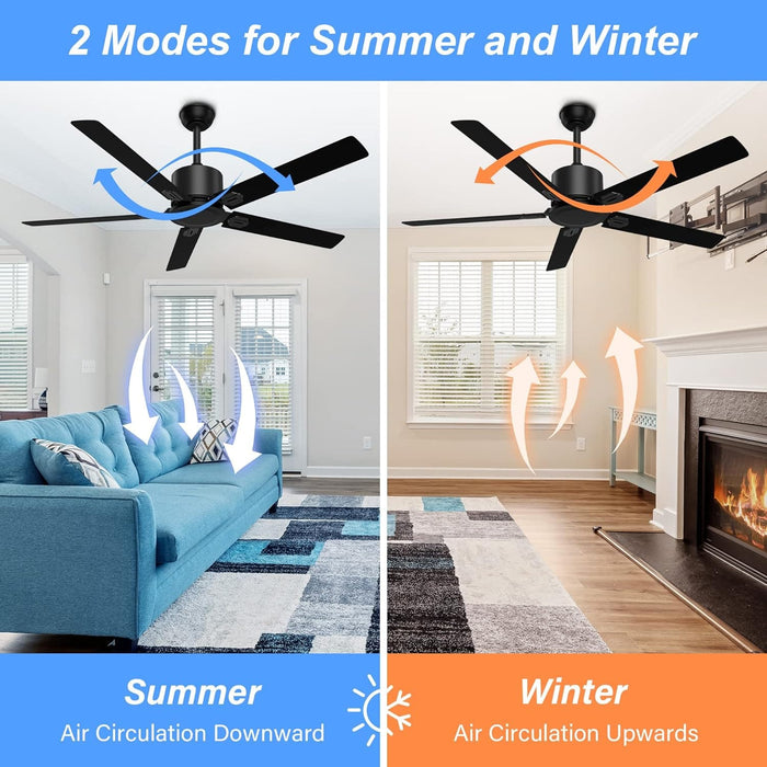 52 in. Reversible Ceiling Fan NO Light, Modern Remote Control Fan, Black Ceiling Fan for Kitchen Living Room, Outdoor Fan for Patio-5-ErisView