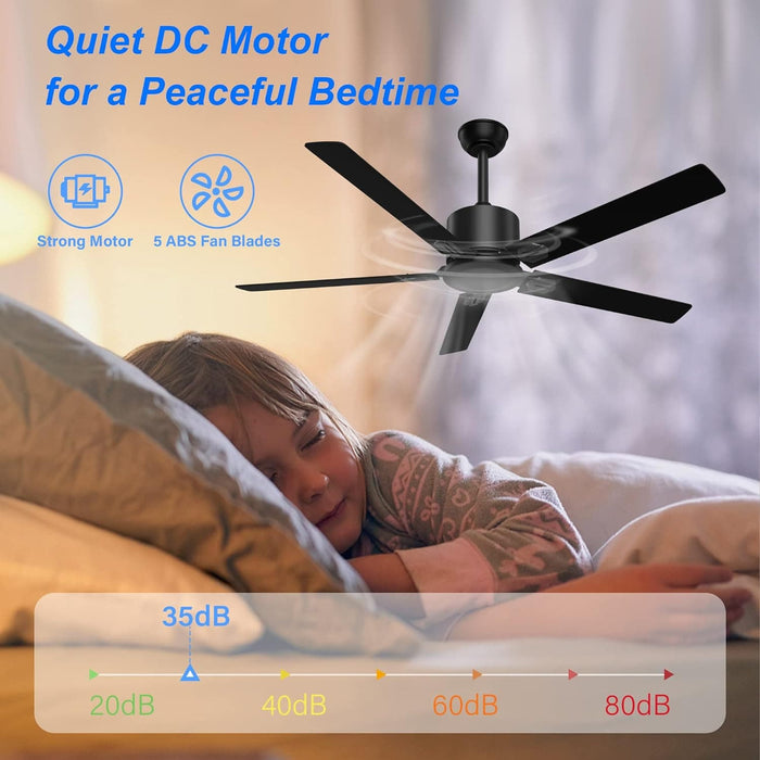 52 in. Reversible Ceiling Fan NO Light, Modern Remote Control Fan, Black Ceiling Fan for Kitchen Living Room, Outdoor Fan for Patio-6-ErisView