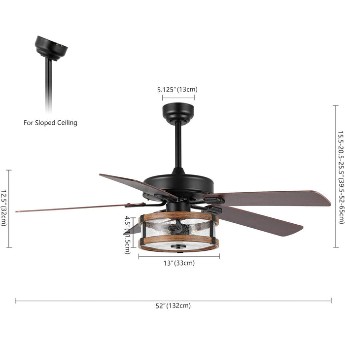 52 in. Rustic Industrial Ceiling Fans with APP Remote Control, Farmhouse Modern Mid-Century LED Ceiling Fan for Living Room Kitchen Living Room-2-ErisView