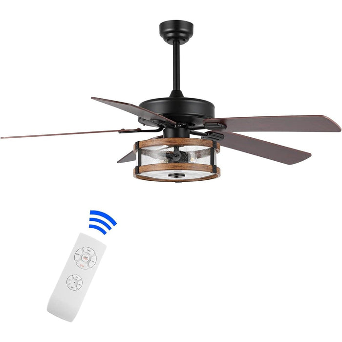 52 in. Rustic Industrial Ceiling Fans with APP Remote Control, Farmhouse Modern Mid-Century LED Ceiling Fan for Living Room Kitchen Living Room-4-ErisView