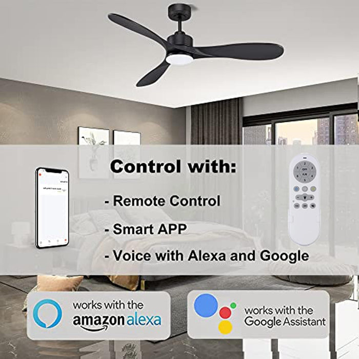 52 in. Smart Ceiling Fan with Lights and Remote, Fast Ceiling Fan with Wi-Fi Alexa, APP Control, Dimmable 3 Blades Ceiling Fan for Bedroom Patio Porch -3-ErisView