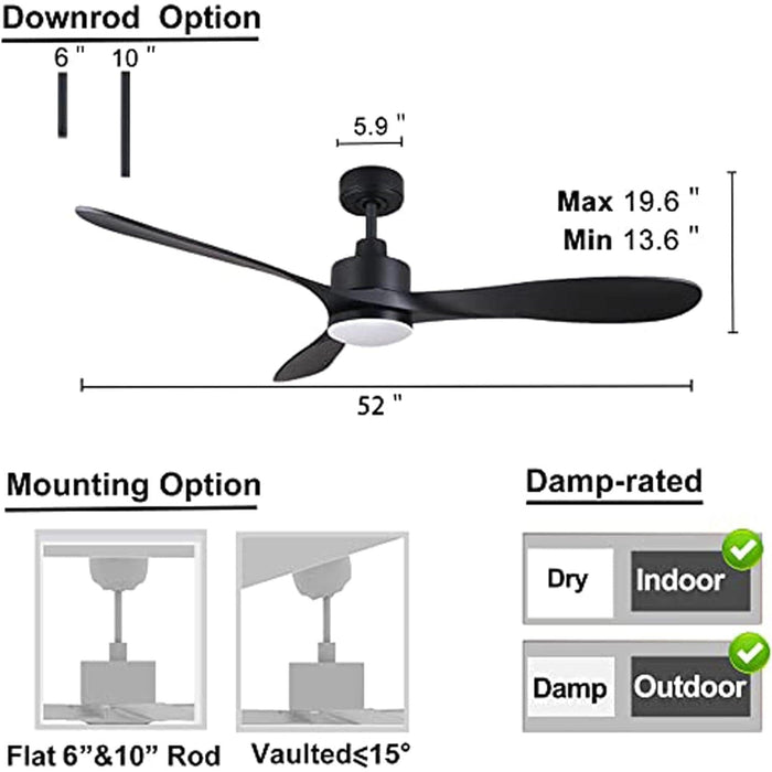 52 in. Smart Ceiling Fan with Lights and Remote, Fast Ceiling Fan with Wi-Fi Alexa, APP Control, Dimmable 3 Blades Ceiling Fan for Bedroom Patio Porch -7-ErisView