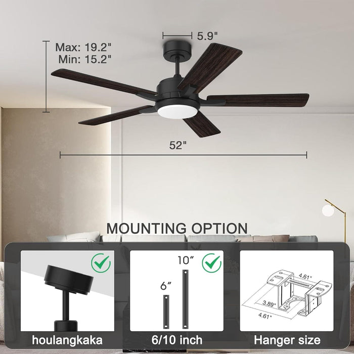 52 in. Smart Remote Control Ceiling Fan and Light Wi-Fi Alexa APP Control, Black Ceiling Fan for Bedroom Living Room Patio Porch-3-ErisView