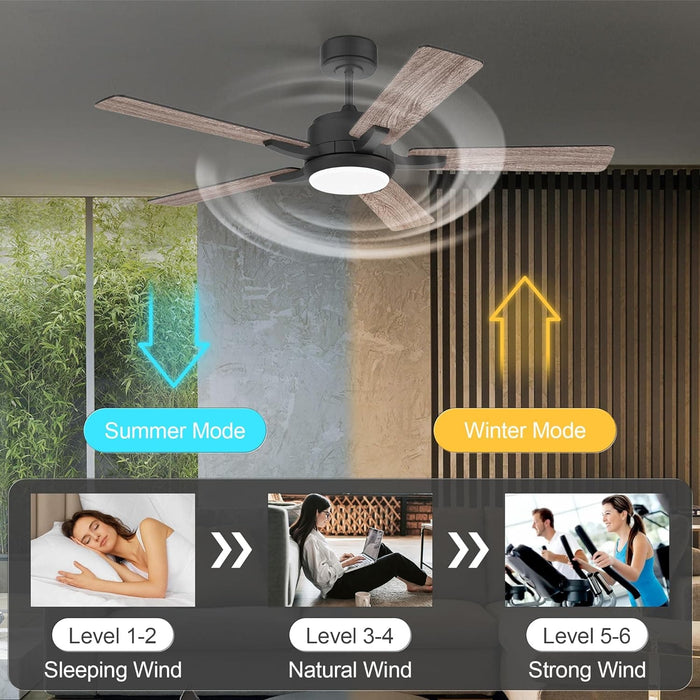 52 in. Smart Remote Control Ceiling Fan and Light Wi-Fi Alexa APP Control, Black Ceiling Fan for Bedroom Living Room Patio Porch-4-ErisView