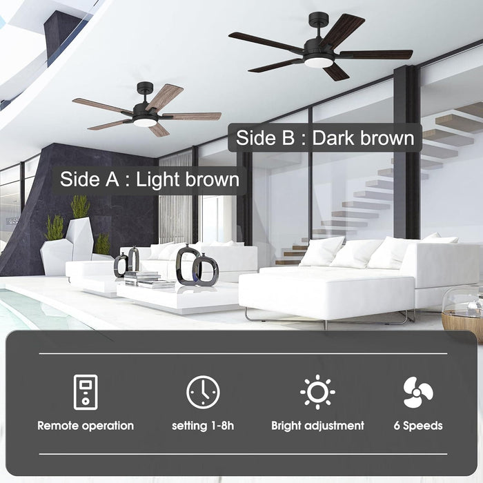 52 in. Smart Remote Control Ceiling Fan and Light Wi-Fi Alexa APP Control, Black Ceiling Fan for Bedroom Living Room Patio Porch-7-ErisView