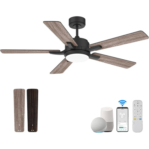 52 in. Smart Remote Control Ceiling Fan and Light Wi-Fi Alexa APP Control, Black Ceiling Fan for Bedroom Living Room Patio Porch-1-ErisView