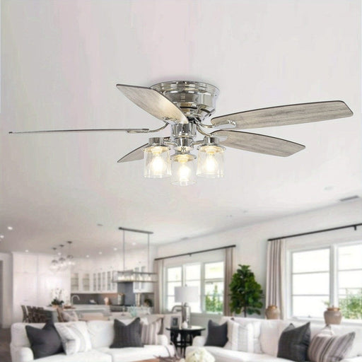 52 in. Traditional Ceiling Fan with Light Kit, LED Indoor Chrome Flush Mount Ceiling Fan with Light and Remote Control-Chrome-ErisView