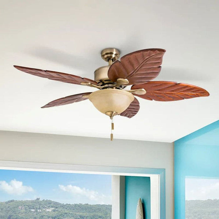 52 in. Tropical Ceiling Fan, 5-Leaf Blade Royal Palm LED Ceiling Fan, Farmhouse Pull Chain Ceiling Fan-ErisView