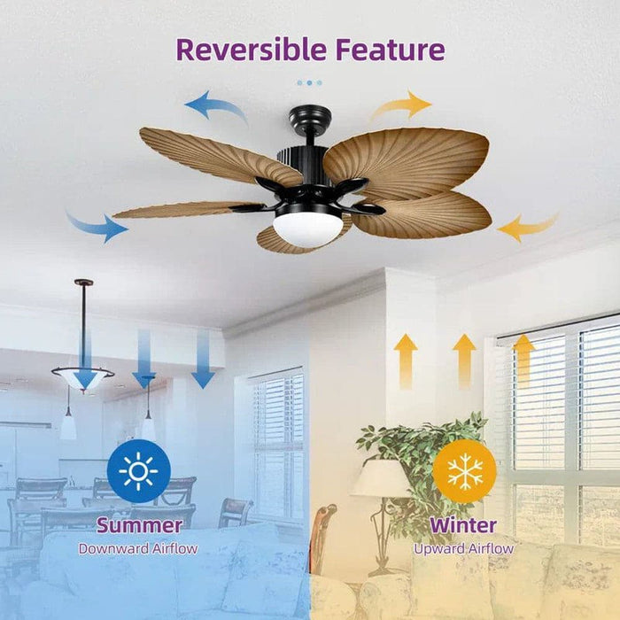 52 in. Tropical Ceiling Fan with LED Lights Remote Control, Farmhouse Dimmable Ceiling Fan for Living Room Bedroom-ErisView